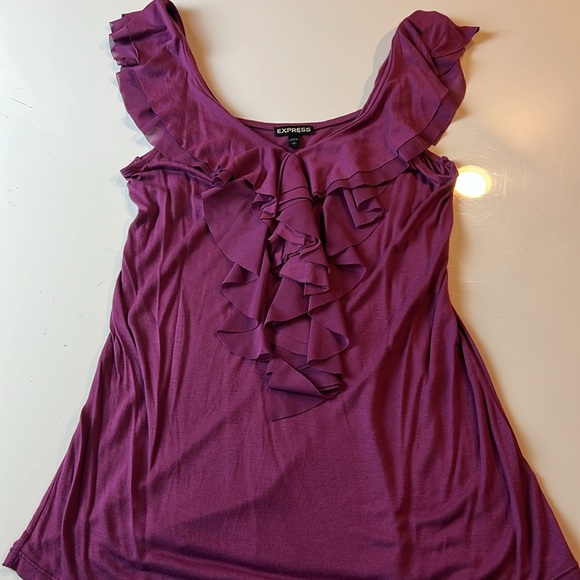 🍇EXPRESS WINE COLORED RUFFLED V NECK TOP SIZE SMALL PETITE - Picture 11 of 13